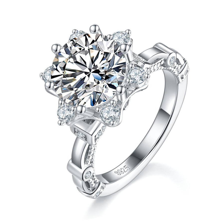 S925 Sterling Silver 3ct Moissanite Ring, 9mm D-VVS1 Star Halo Split Shank, Platinum Plated US Sizes 5-9, GRA Certified Gift Box