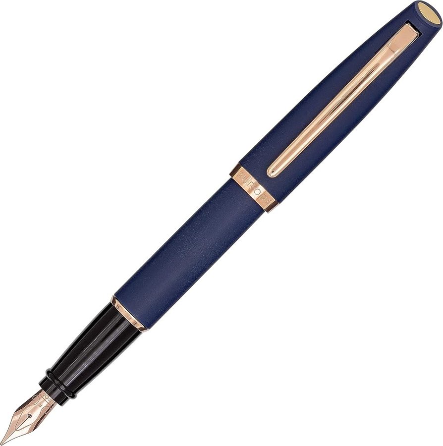 Aurora Style Resin Matt | Penna stilografica in resina blu opaco con raccordi in oro rosa | pennino in acciaio cromato spessore M | confezione regalo