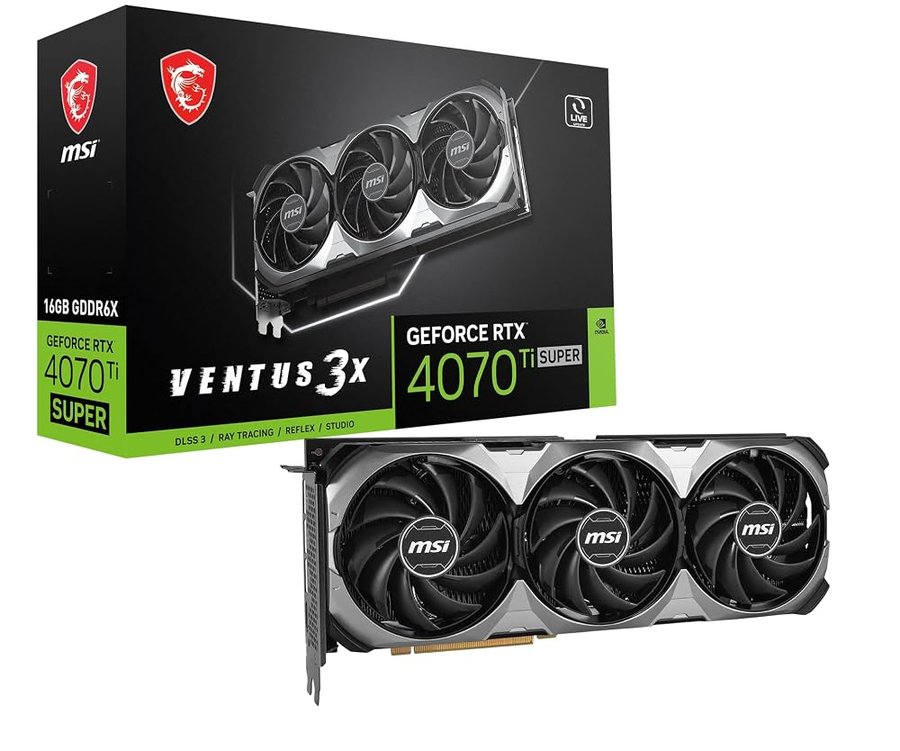 MSI Gaming RTX 4070 TI Super 16G Ventus 3X Scheda grafica (NVIDIA RTX 4070 Ti Super, 256 bit, Boost Clock: 2625 MHz, 16 GB GDRR6X 21 Gbps, HDMI/DP, architettura Ada Lovelace)