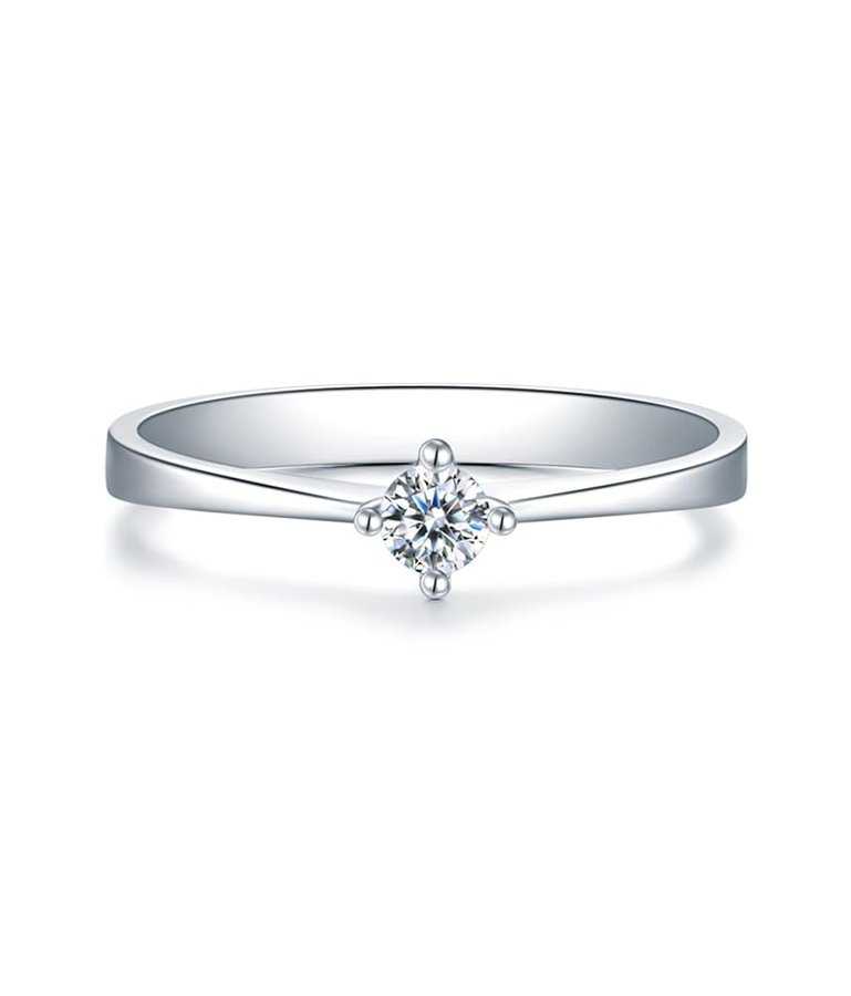 PT950 - Anello solitario, con coppia di diamanti, colore bianco, vero oro