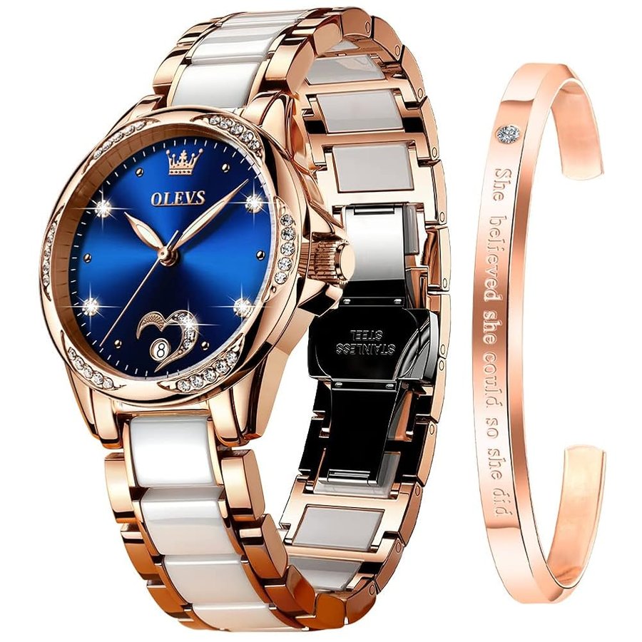 Orologio da donna automatico a carica automatica meccanico orologio da polso da donna grande quadrante bicolore in acciaio inossidabile braccialetto in ceramica cuore diamante moda lusso