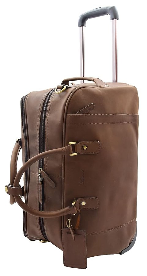 Borsa da notte in vera pelle con ruote Weekend Foggia Marrone, Marrone, M, Borsone da viaggio con ruote
