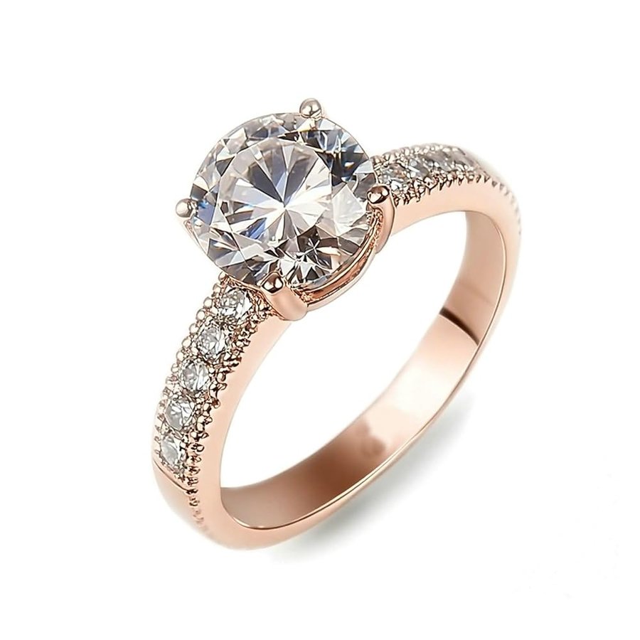 Anello da donna di lusso con moissanite rotonda 14 K, oro rosa, misura 45 (14,3)