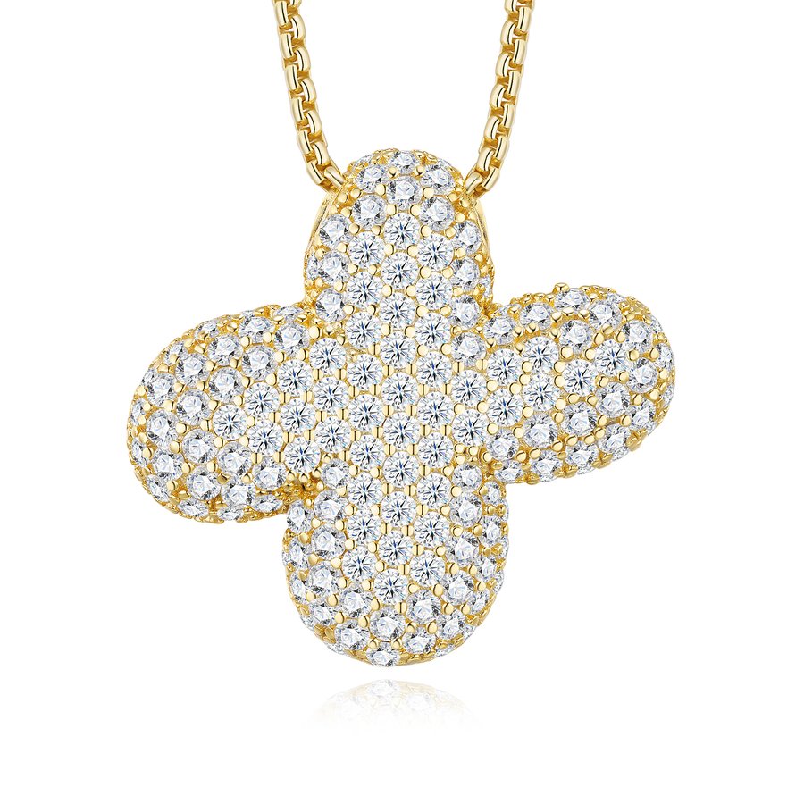 13.67g S925 Gold Plated Bubble Letter Initial Necklace For Women  D Color VVS1 Moissanite Pendant With GRA, Heavy Solid Jewelry Gift Box Set A-Z