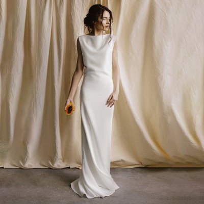 Light Wedding Dress, Satin,Slim And Thin,  Bridal Halter Evening Dress