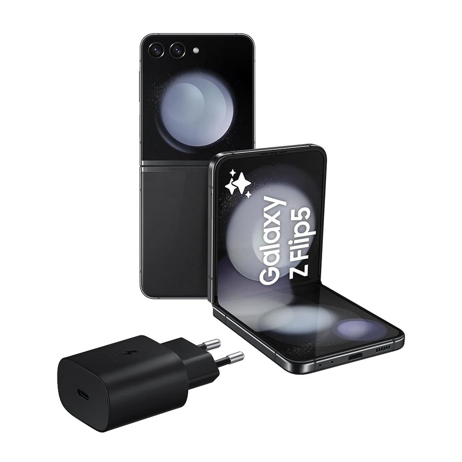 Samsung Galaxy Z Flip5 Smartphone Pieghevole, Caricatore Incluso, RAM 8GB, 256GB, Sim Free Android, Display 3,4" Super AMOLED/6,7" Dynamic AMOLED 2X, Graphite 2023 [Versione italiana]