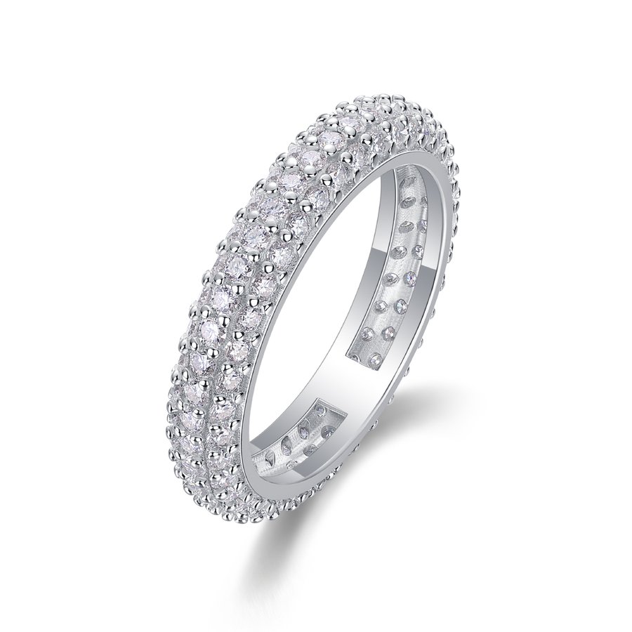 S925 Silver 2.8g Platinum Plated Moissanite Ring, 108pcs 1.5mm D VVS1 Pave Band, GRA Certified US 5-9