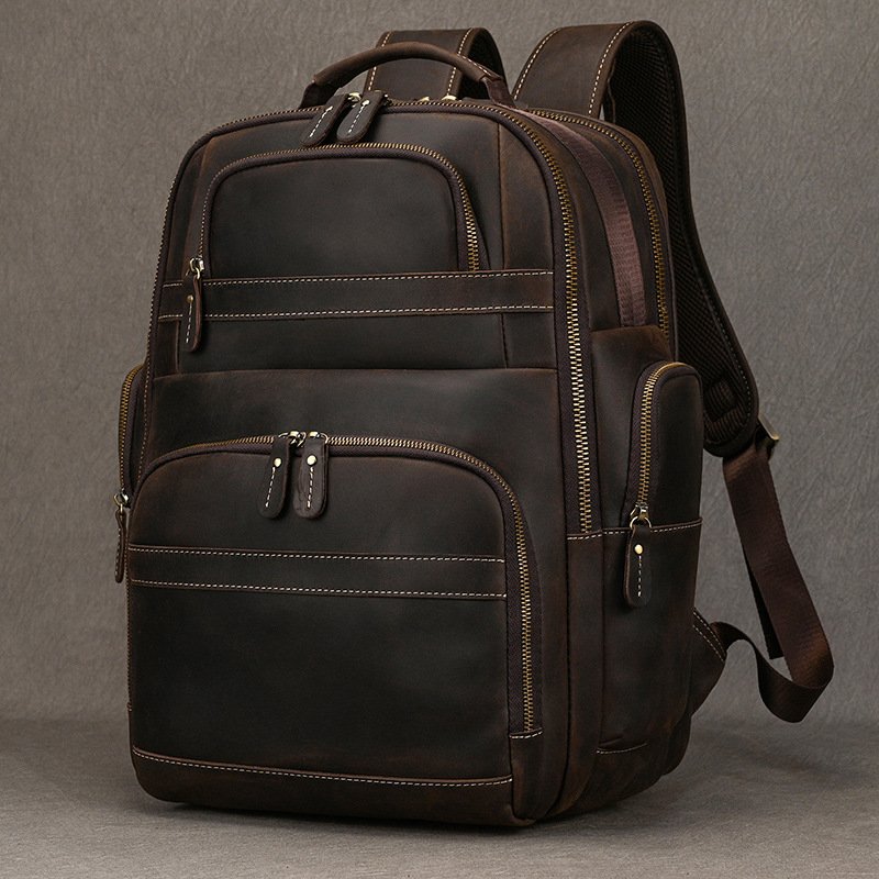 Mens Retro Saddle-Leather Backpac Large Capacity Genuine Leather