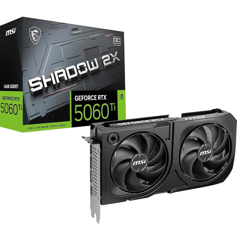 msi NVIDIA GeForce RTX 5060 Ti 16G Shadow 2X OC Plus Scheda grafica - 16 GB GDDR7 (28 Gbps/bus a 192 bit), interfaccia PCIe 5.0, include uscite video HDMI 2.1b e DisplayPort 2.1b
