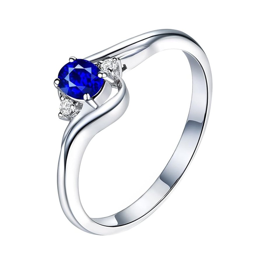Anello Donna, Anello Fedina Oro Bianco 18 Carati Ovale Zaffiro Creato dal Laboratorio 0.3ct Fede Taglia 4