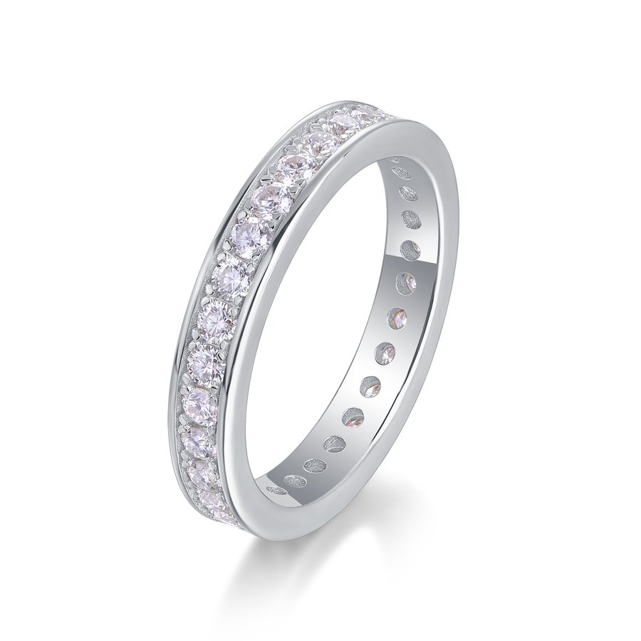 S925 Silver 3.4g Platinum Plated Moissanite Eternity Ring, 4.0mm 30 Stones D VVS1 Band, GRA Certified US 5-9