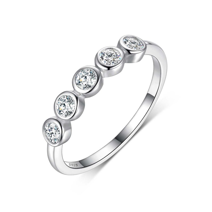 S925 Sterling Silver 3mm Bezel Set 5-Stone Moissanite Ring D Color VVS1 US Size 6-9 GRA Certified Gift Box