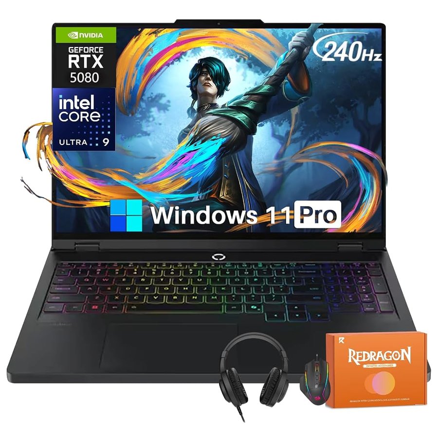 Lenovo Legion Pro 7i Gen 10, Computer portatile da gioco, Intel Ultra 9 275HX, GeForce RTX 5080 16 GB GDDR7, WQXGA OLED 500 nits 240Hz, 32 GB DDR5, SSD da 1 TB, Windows 11 Pro, cuffie W/REDRAGON