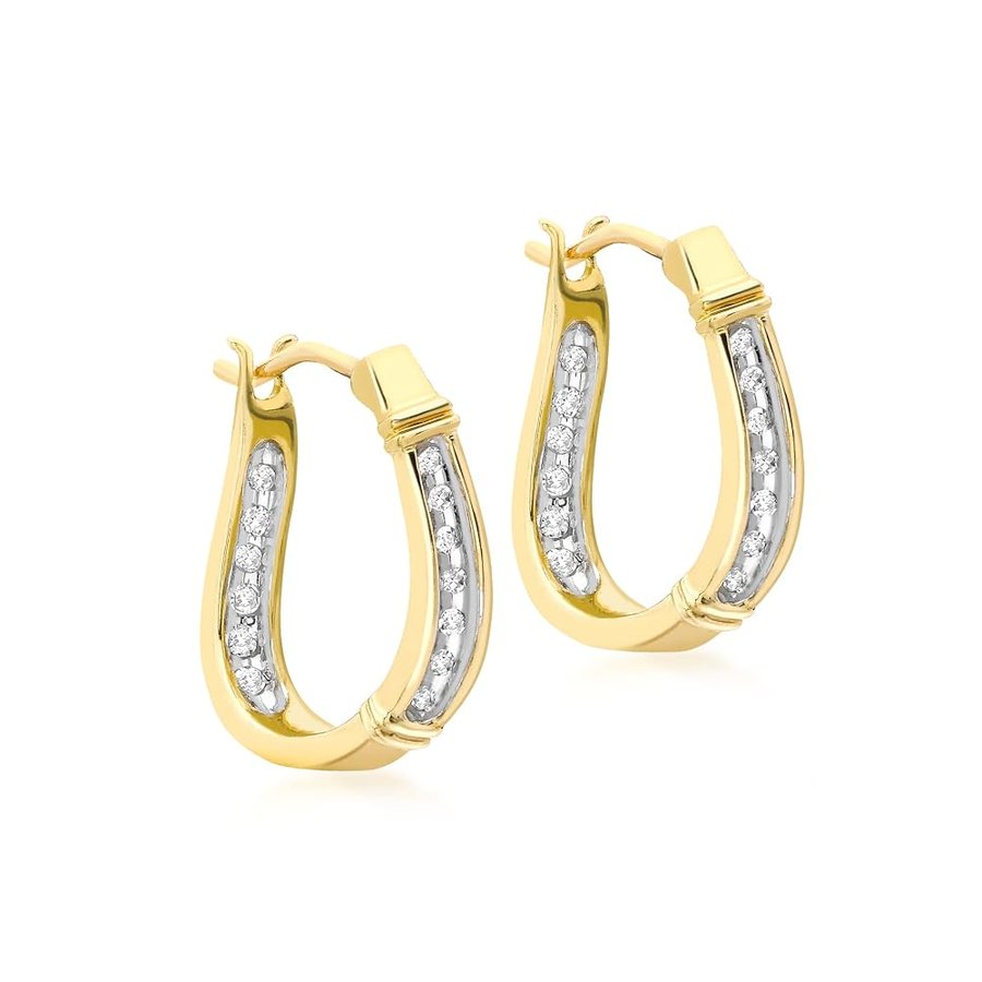 Orecchini creoli con diamanti 0,12 ct da donna in oro giallo 9 ct