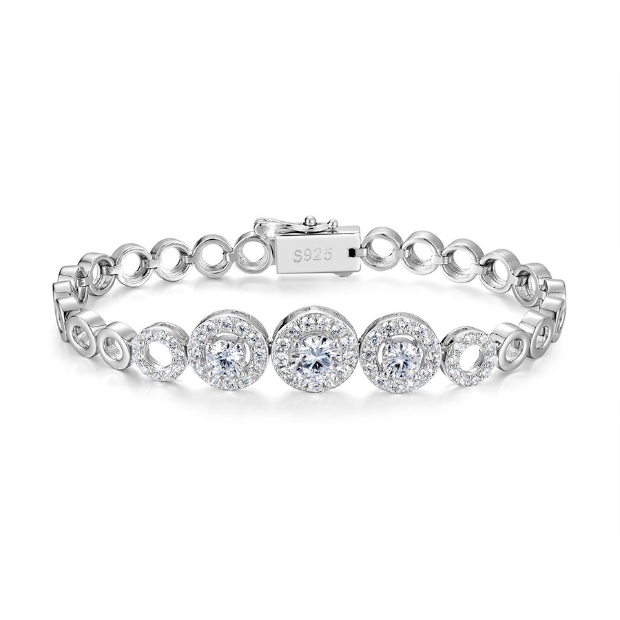 S925 Sterling Silver D Color VVS1 Moissanite Halo Bracelet 15&18cm Interlocking Ring Chain Platinum Plated GRA Certified Gift Box
