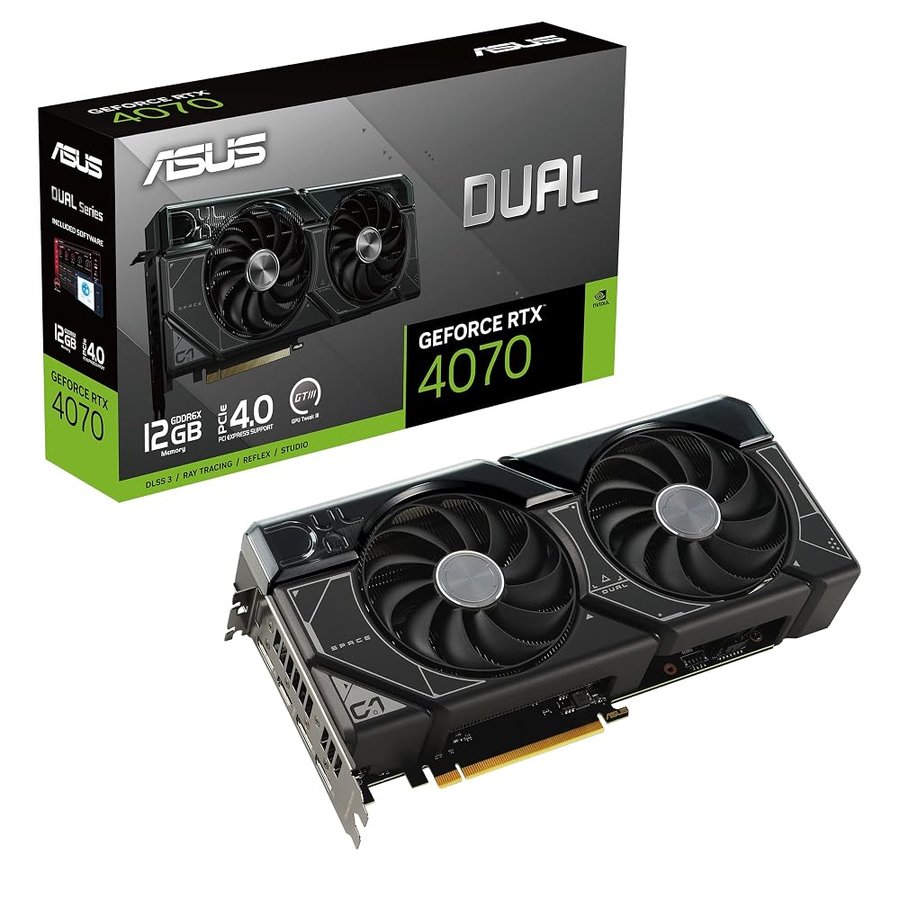 ASUS Dual GeForce® RTX 4070 12GB GDDR6X, IP5X, tecnologia Auto-Extreme, programma di convalida 144 ore, HDMI 2.1a, DP 1.4a