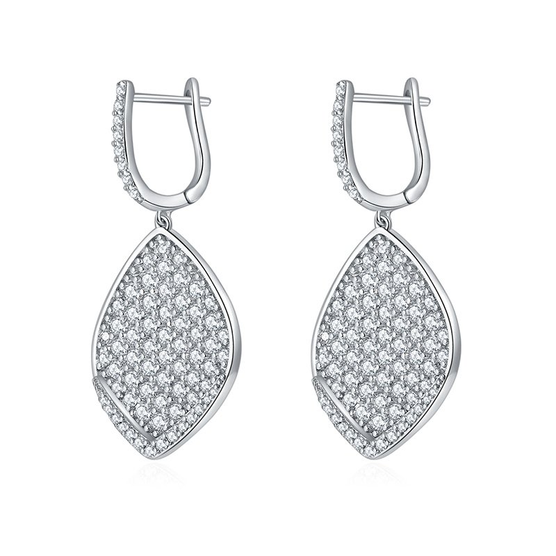 S925 Sterling Silver Platinum Plated Leaf Shaped Pave Moissanite Dangle Earrings  Teardrop Drop Earrings With GRA Certificate Luxury Jewelry Gift Box Set
