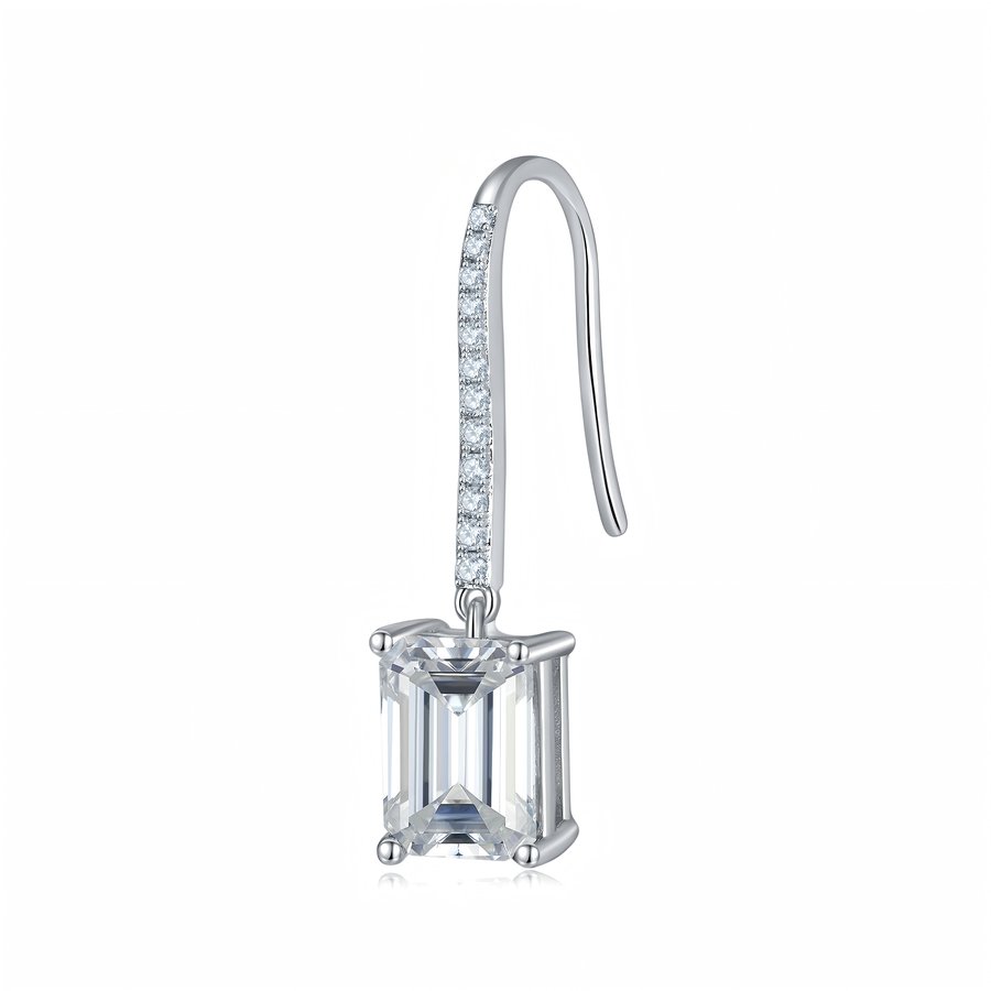 S925 Sterling Silver 6x8mm Emerald Cut Moissanite Dangle Earrings  Platinum Plated Hook Drop Earrings With GRA Certificate Elegant Jewelry Gift Box Set For Women