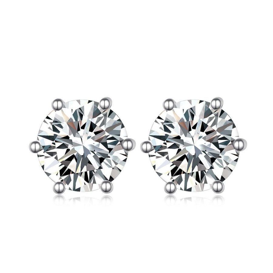 S925 Sterling Silver 4-Prong Moissanite Stud Earrings, 1&2ct D-VVS1 Round Cut, Platinum Plated 1.5&2.2g Women's Jewelry Gift Box