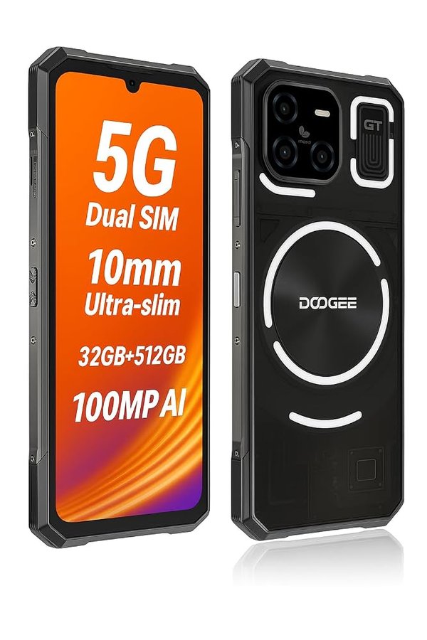 Blade GT PRO, Smartphone Rugged 5G (Ultrasottile 10mm), Effetto Luce RGB, 32GB+512GB, Fotocamera AI 100MP, Dual SIM 5G, Schermo 6,72" 120Hz FHD+, Android 14, IP69K/IP68 Antiurto, NFC Nero