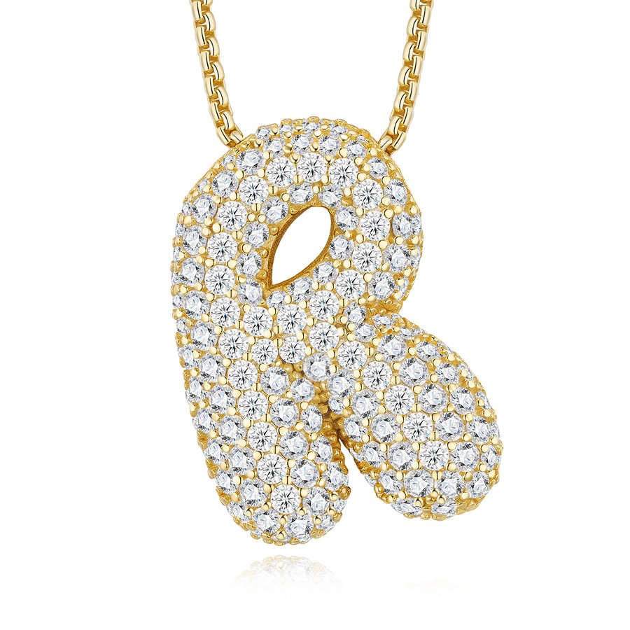 13.4g S925 Gold Plated Bubble Letter Initial Necklace For Women  D Color VVS1 Moissanite Pendant With GRA Certificate, Heavy Solid Jewelry Gift Box Set A-Z