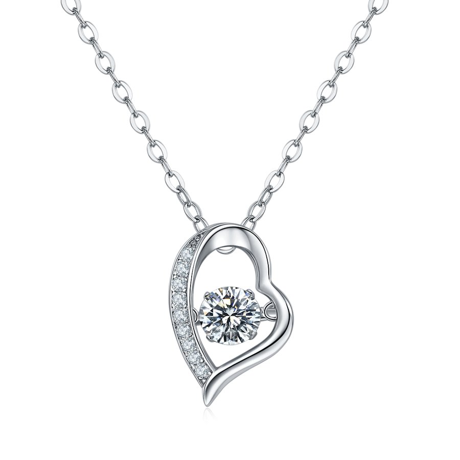S925 Sterling Silver 0.5ct D Color VVS1 Moissanite Open Heart Necklace 45cm Platinum Plated GRA Certified Gift Box