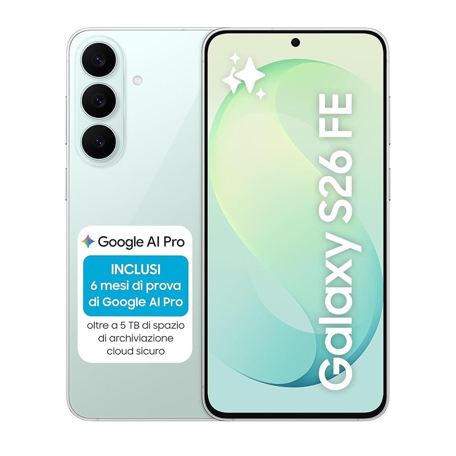 Samsung Galaxy S26 FE, 128GB, Pistachio [Versione Italiana] | 3 Anni di Garanzia, Galaxy AI, Camera 50MP, Assistente Foto, My FanCam, Blocco Orizzontale Video, Batteria 4900 mAh, RAM 8GB