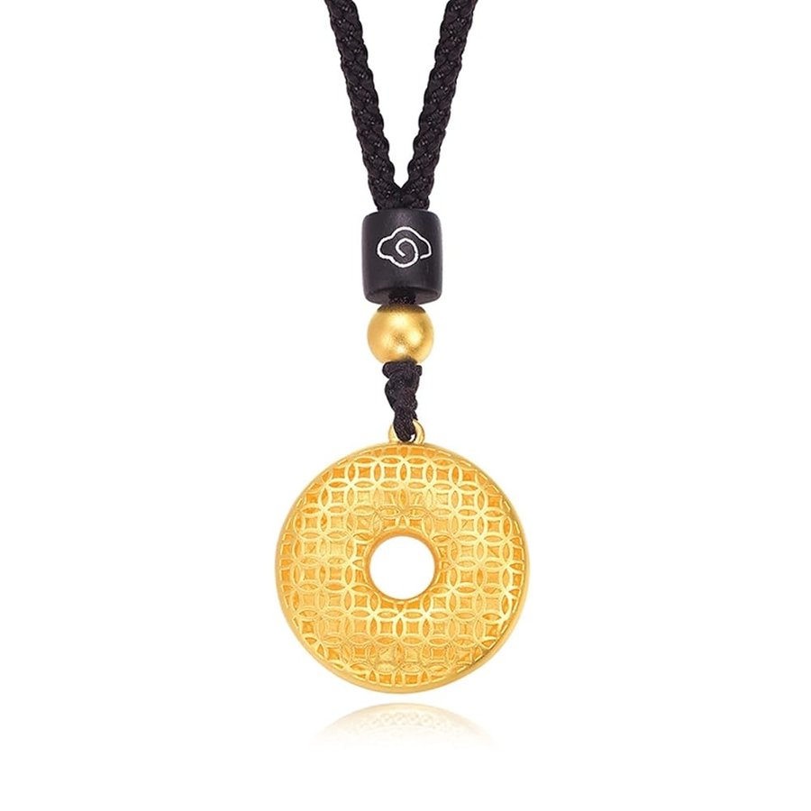 Collana da donna in oro giallo 750 18 K, collana con ciondolo a forma di sei caratteri proverbi, rotonda e fiori