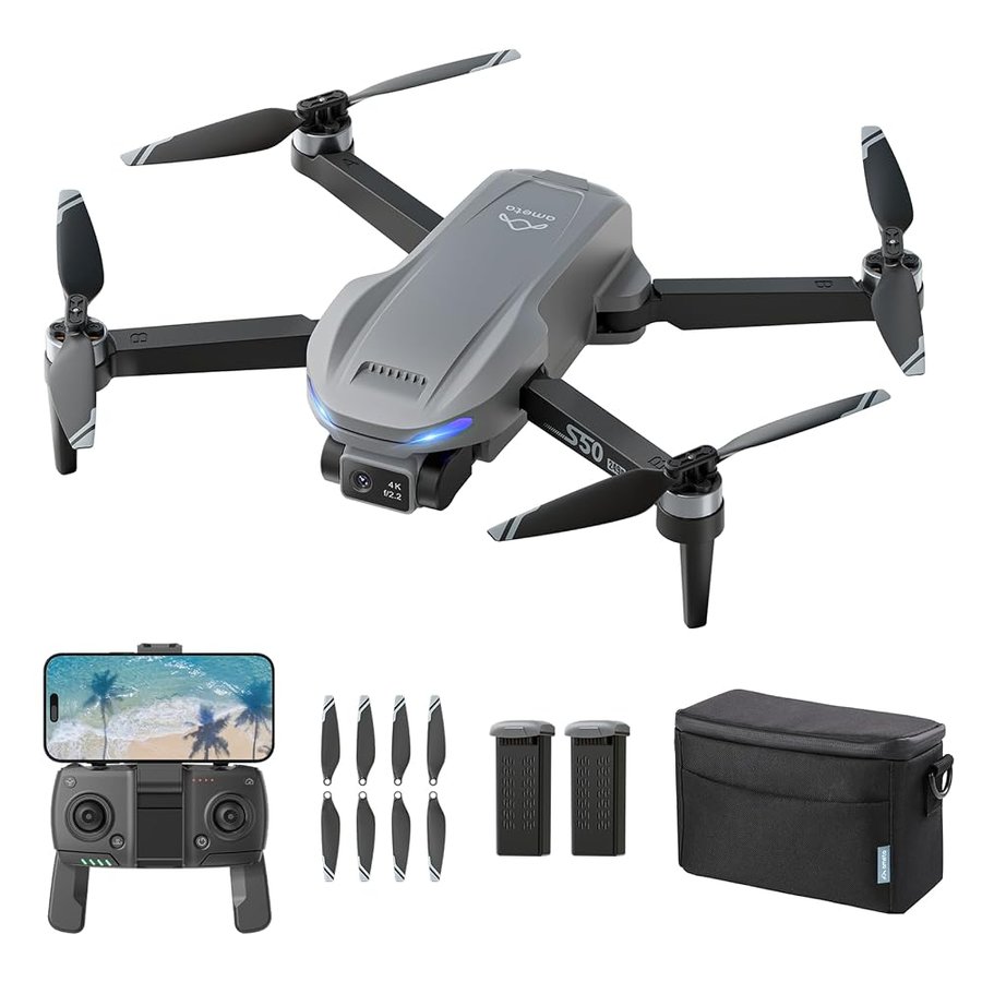 Ameta Drone con Telecamera 4K Professionale e GPS, S50 Lite Droni FPV con Ritorno Automatico, 50 Minuti di Volo, Follow Me, Modalità Intelligenti, Controllo Gesti, Portata 500m, Meno di 249g