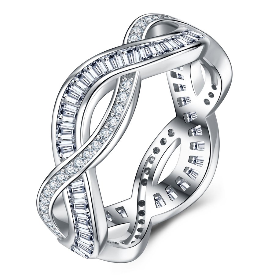 S925 Silver 3g Baguette Moissanite Intertwined Ring, D VVS1, GRA US 5-8