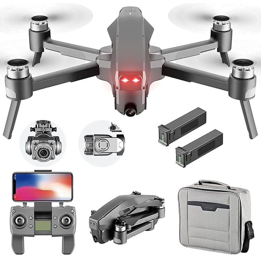 Professional Drone with Brushless Motor GPS Drone with 6K ESC Camera Quadcopter with 2-Axis Electronic Pan/Tilt Foldable Drones 5G WiFi FPV Transmission Triple Positioning Function