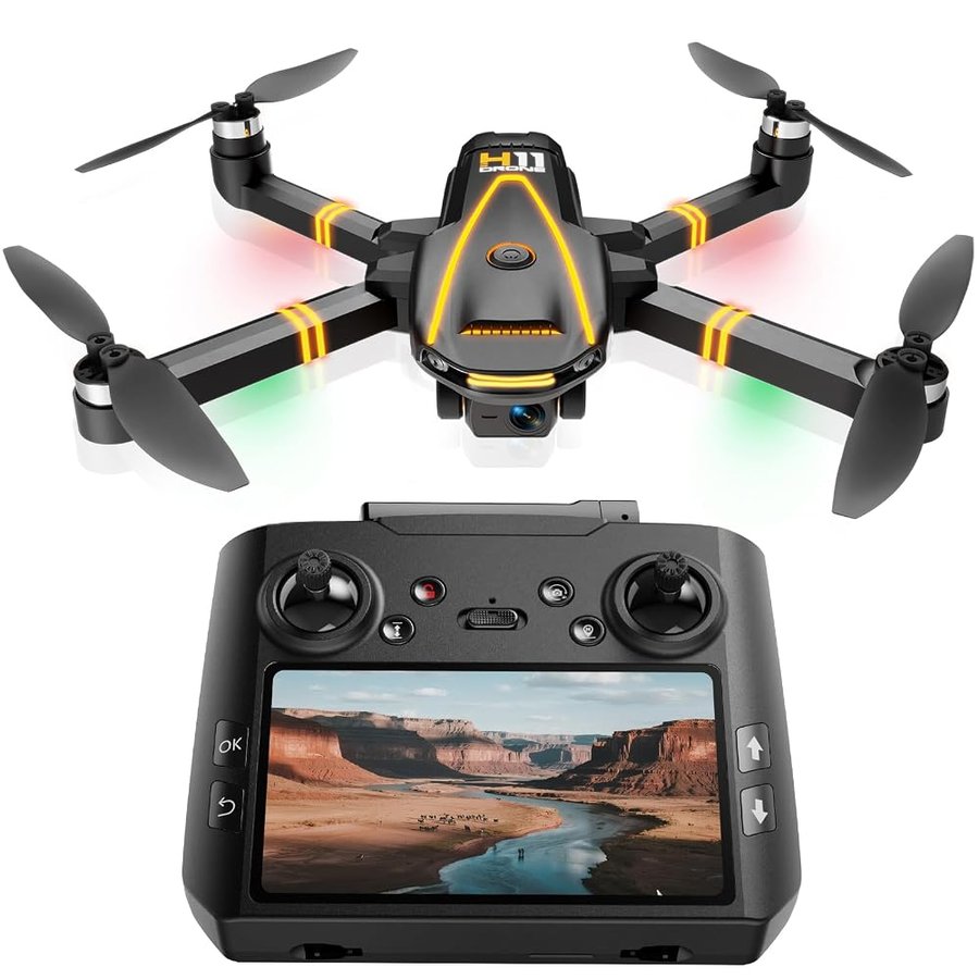 H11 GPS Drone con Telecamera 4K Professionale (Radiocomando con Schermo) FPV RC Droni con Motor Brushless, Return Automatico, Tempo di volo prolungato, 2 batterie, meno di 249g, C0