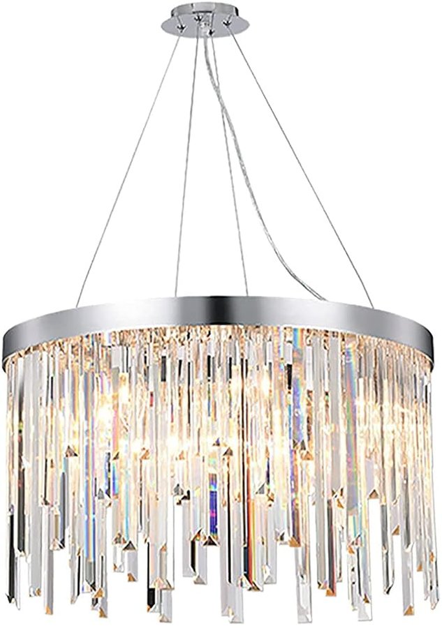 E14 Lampadario di Cristallo di Lusso Leggero Nordico, Luce di Lusso Rotonda Soggiorno Sala da Pranzo Camera da Letto Luce, Scale Duplex Lobby Nappa Argento Chiaro 60 * 32 cm