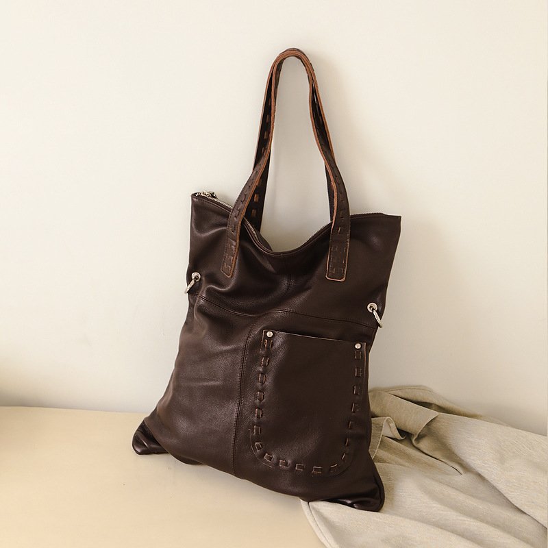 Laid-back Style Vegetable-Tanned Leather Shoulder Crossbody Bag