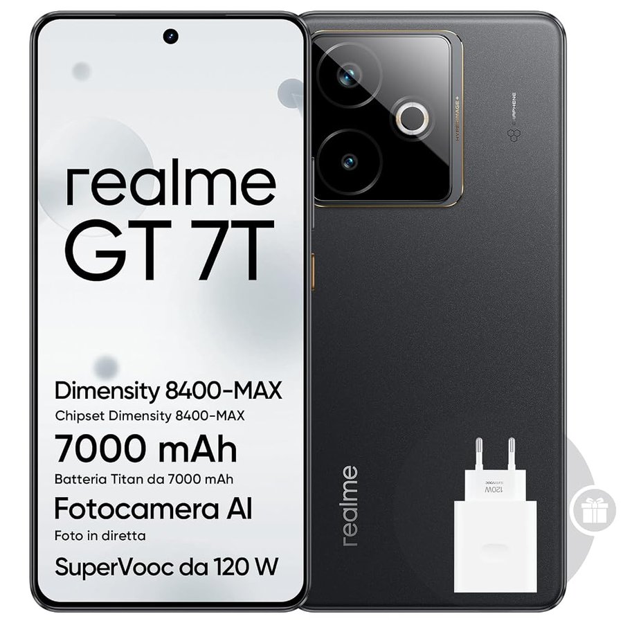 realme GT 7T 12+512GB, Display AMOLED 6,8", Doppia SIM 5G,Nero