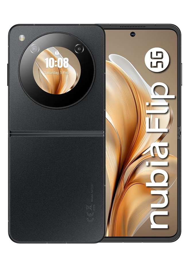 ZTE nubia Flip 5G Black - Smartphone Android 13 con display 6.9" AMOLED FHD+, 8GB RAM 256GB ROM, Fotocamera 50MP, Snapdragon 7 Gen 1, Batteria 4310mAh, Ricarica Veloce 33W, Display Pieghevole