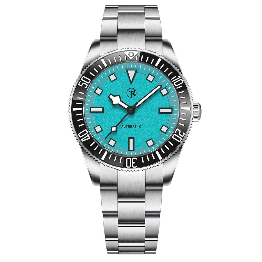 Orologio subacqueo meccanico automatico da uomo 40 mm in acciaio inossidabile resistente all'acqua 100M, lume C3, lunetta in ceramica, quadrante in vetro sintetico zaffiro