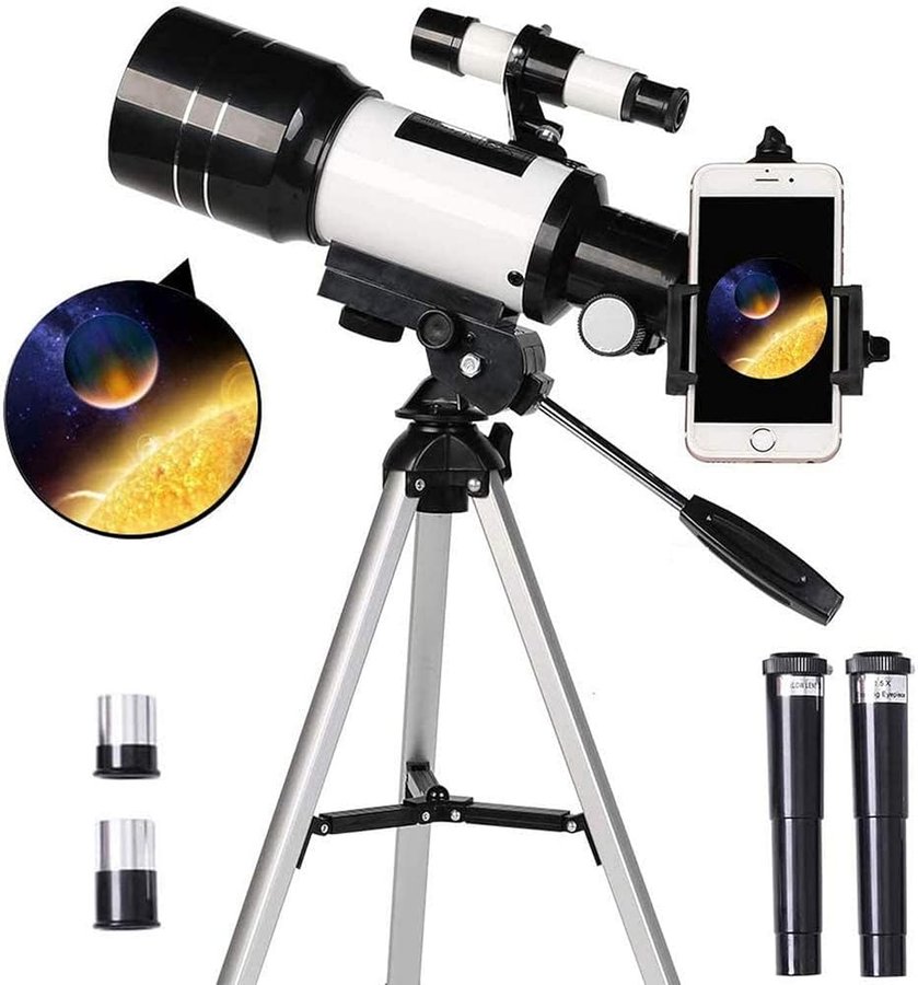 Telescopio per Astronomia per Bambini, Principianti, Adulti, telescopio HD da 70 mm per Astronomia, cannocchiale Iniziale con treppiede, Adattatore telefonico, cercatore