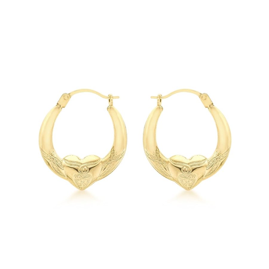 Orecchini creoli con dettaglio a cuore da donna in oro giallo 9 ct