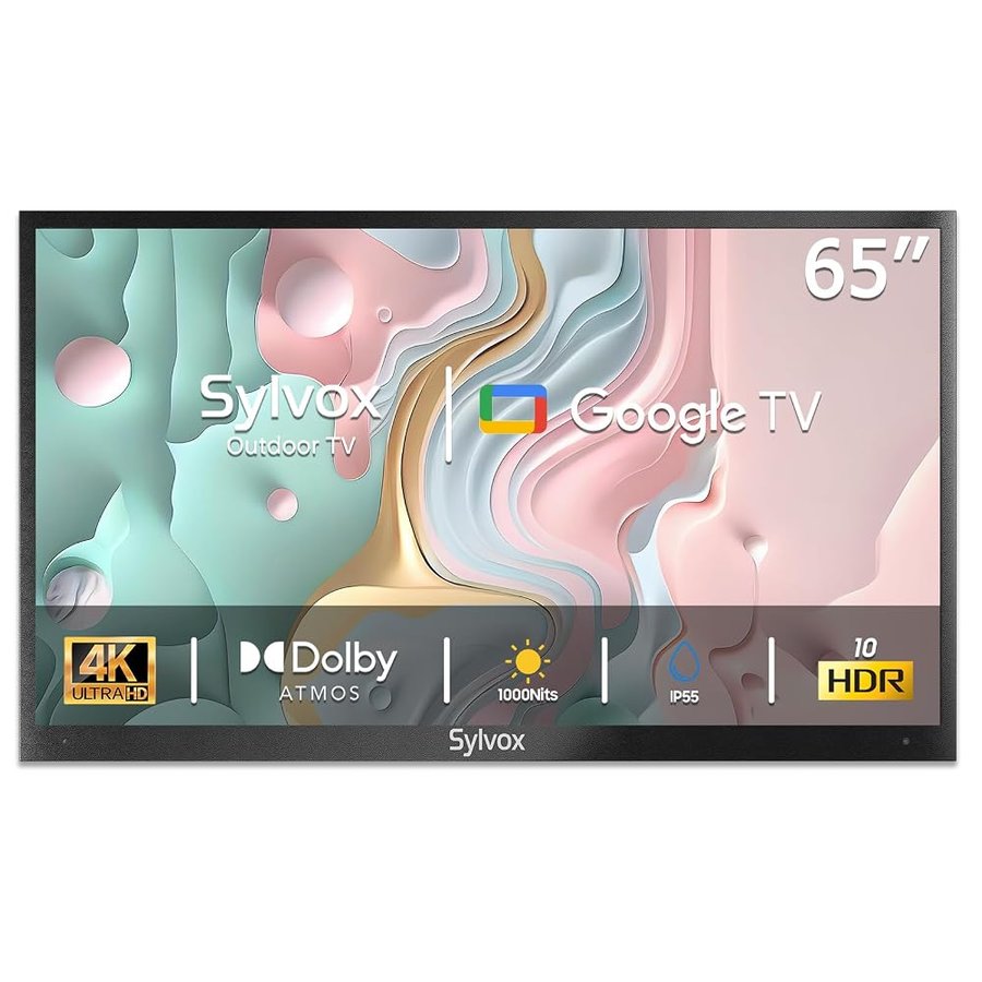 SYLVOX 65" Google TV da Esterno, 4K HDR10 1000Nits, IP55 Impermeabile