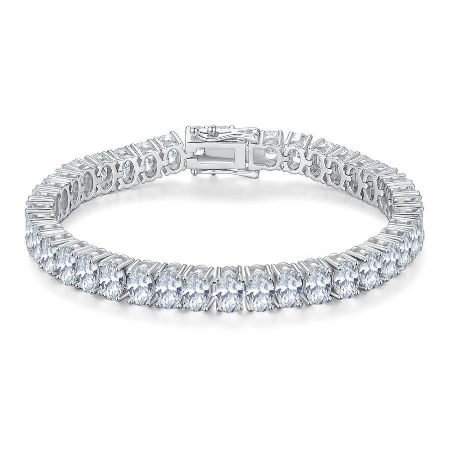 S925 Sterling Silver 6x4mm Oval Cut Moissanite Tennis Bracelet D Color VVS1 16-18-20cm GRA Certified Platinum Plated Gift Box