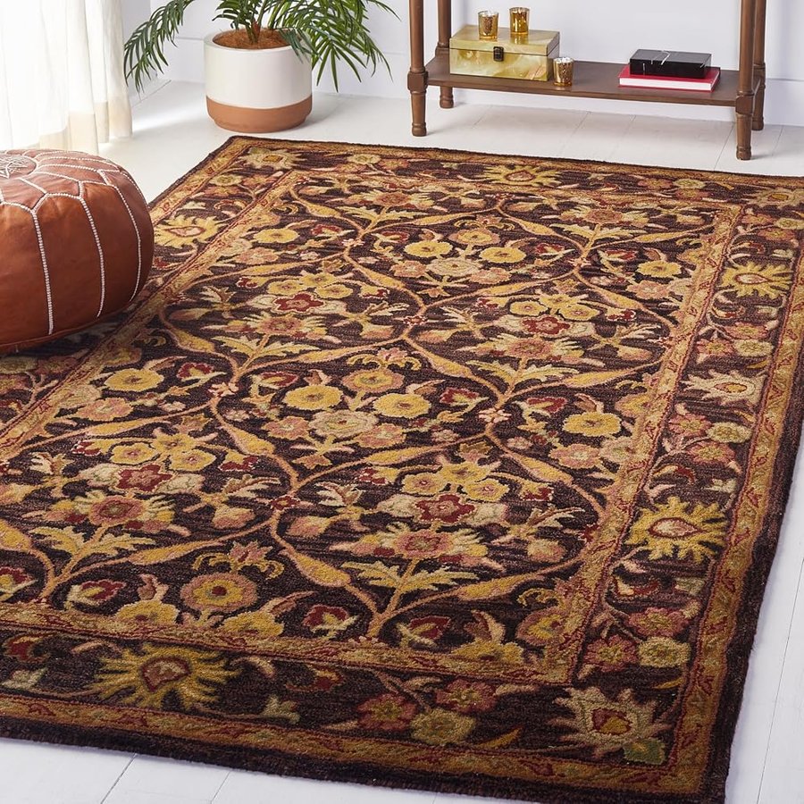 SAFAVIEH Antiquity Collection AT51B - Tappeto tradizionale orientale realizzato a mano, in lana, 1,2 x 1,8 m, colore: prugna scuro/oro