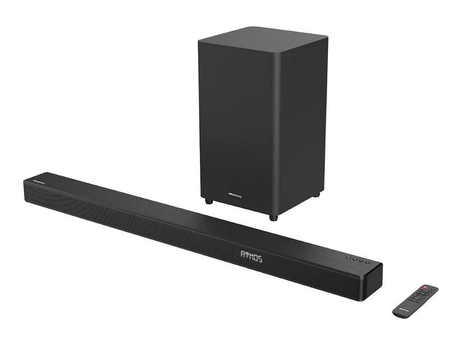 Hisense - HS312, Soundbar 3.1ch con subwoofer wireless, 300 W, Dolby Atmos, 4K Pass-Trough, esperienza cinema, un telecomando, Bluetooth, HDMI ARC/ottico/Aux/USB, 5 modalità equalizzazione
