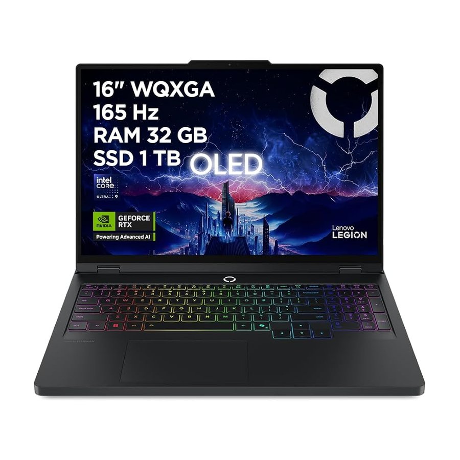 Lenovo Legion 5 Gaming Laptop - Display OLED WQXGA 16" 165Hz, NVIDIA GeForce RTX™ 5070 8GB, Intel Core Ultra 9 275HX, RAM 32GB, SSD 1TB, Windows 11 Home, Tastiera RGB italiana - Eclipse Black