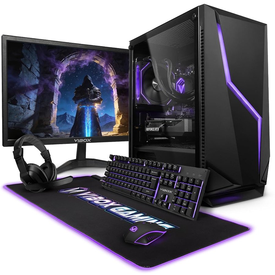 Vibox Gaming PC Completo, 23" Monitor, AMD Ryzen 7 5700X, AMD Radeon RX 9060 XT 16GB, 16GB RAM, 1TB SSD, Windows 11, WiFi 6 + Bluetooth 5.4