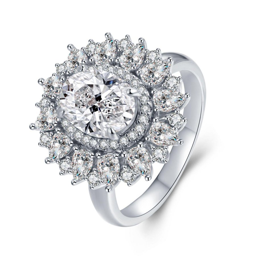 S925 Sterling Silver 2ct Oval Moissanite Lab-Grown Emerald Ring 9x7mm D Color VVS1 Sunburst Pave US Size 5-9 GRA Certified Gift Box
