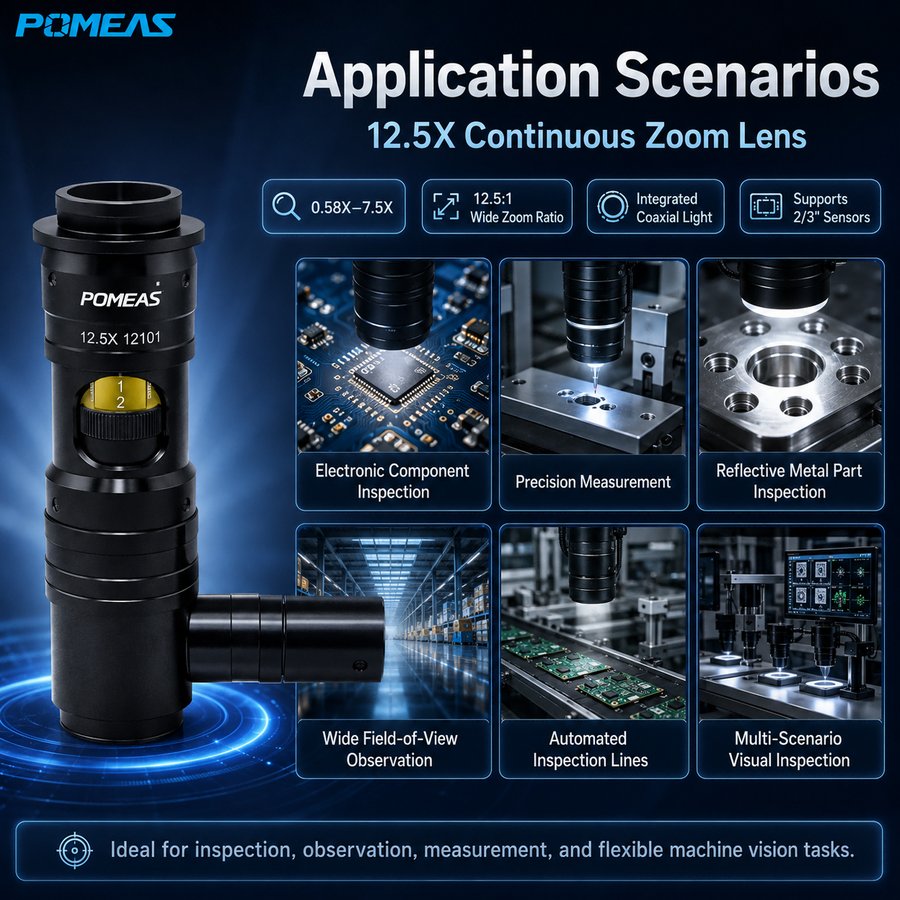 12.5X Manual Continuous Zoom Lens With Coaxial Illumination 0.58X-7.5X C-Mount For Industrial Machine Vision LZL-12101