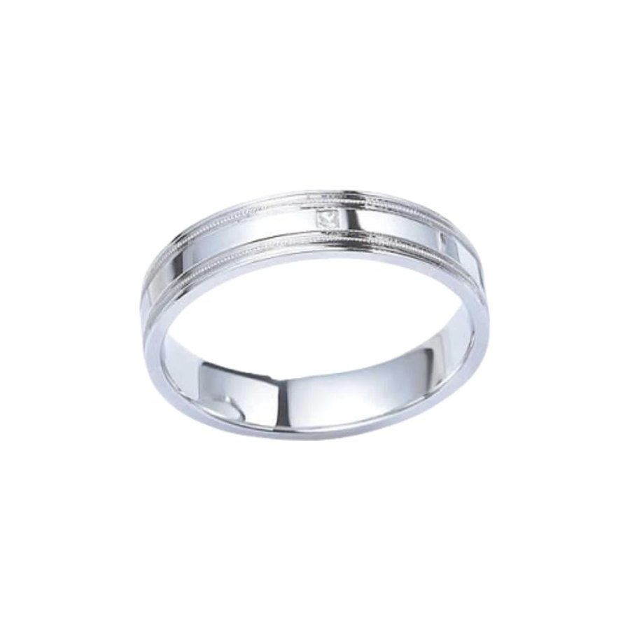 Anello da uomo in oro 18 carati, con diamante bianco 0,01 carati, in vero oro bianco 750, misura 12 (16,6)