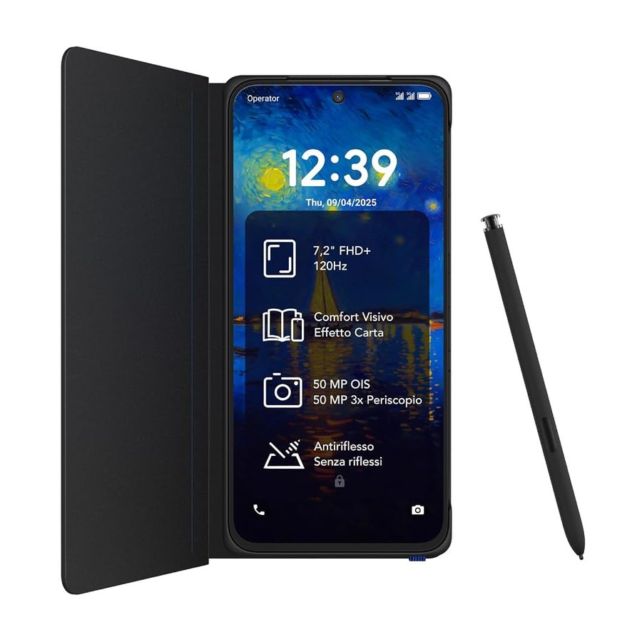 TCL NXTPAPER 60 Ultra 5G Smartphone Android, 7,2" FHD+, 12 GB RAM + 512 GB ROM, telefono con protezione per gli occhi, nero nebulosa, con cover flip e stilo