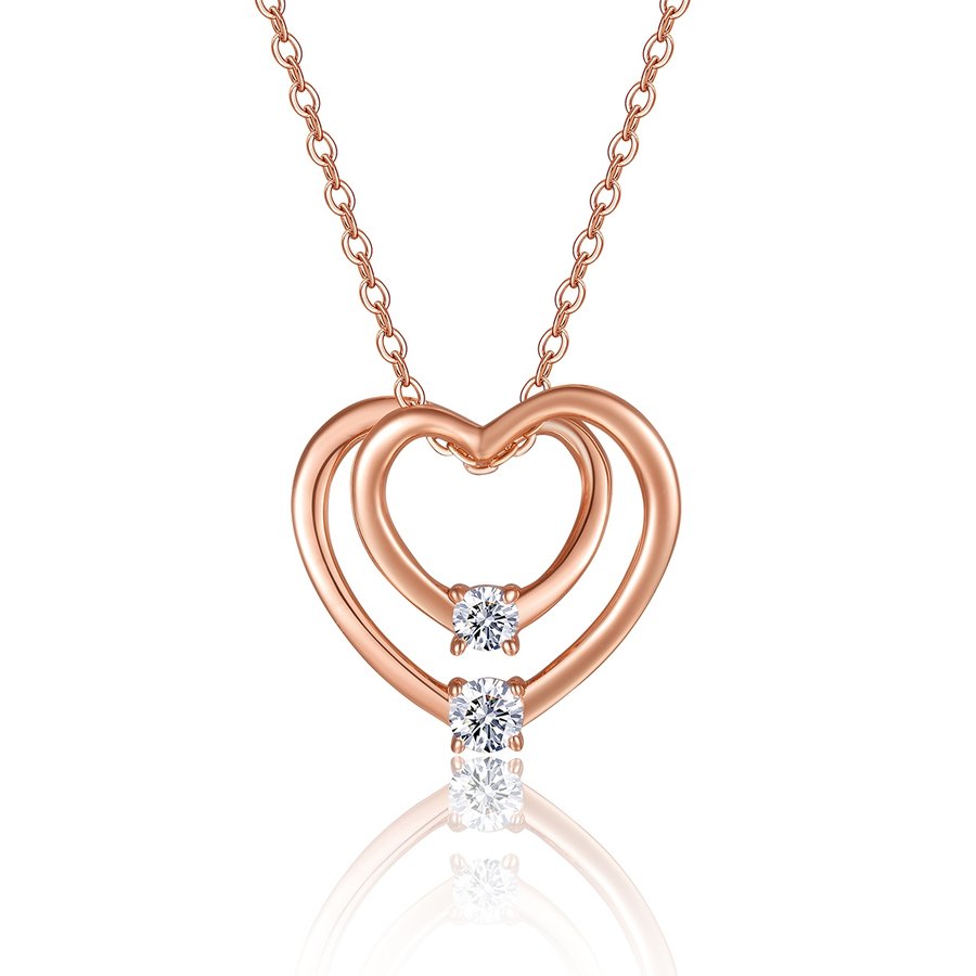 S925 Sterling Silver Rose Gold Double Heart Necklace, D-VVS1 Moissanite Pendant, 40&455cm Adjustable Chain, Women's Jewelry Gift Box With GRA Certificate